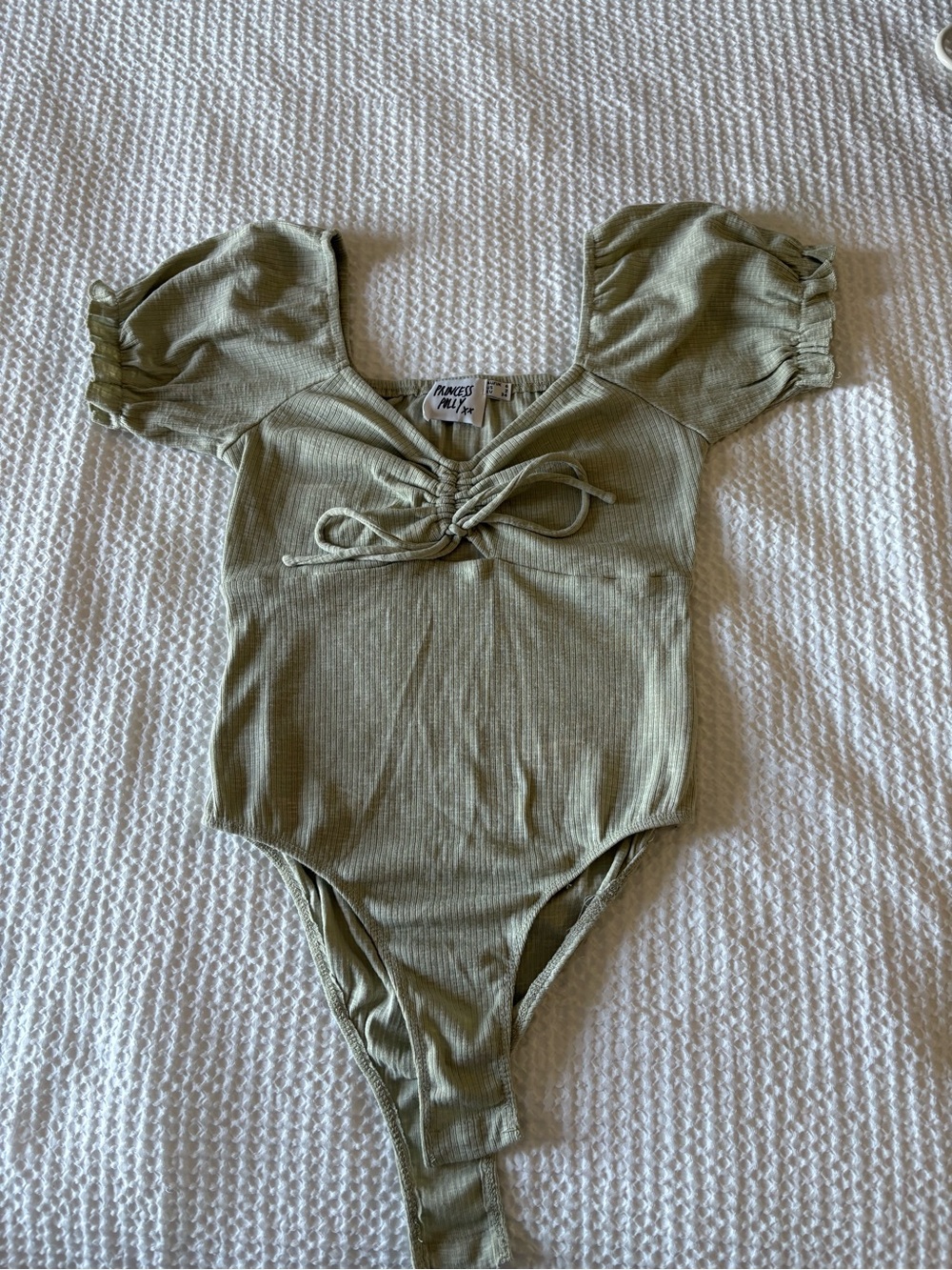 Princess Polly Olive Green Ribbed Puff Sleeve Bodysuit